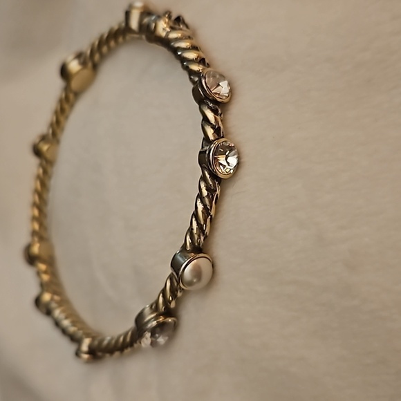 BRIGHTON Thin Pearl Crystal Monte Carlo Hinged Bangle Bracelet - Picture 7 of 9